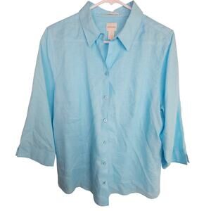 Chicos Linen Shirt Size 2 Large Coastal Grandma Resortwear Beach Vacation Travel